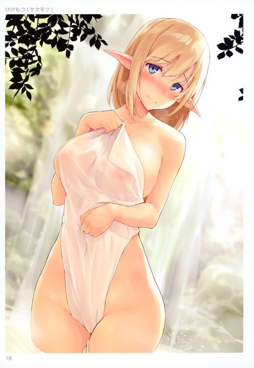 yande.re 441736 sample elf kekemotsu naked nipples onsen pointy_ears see_through towel wet.jpg