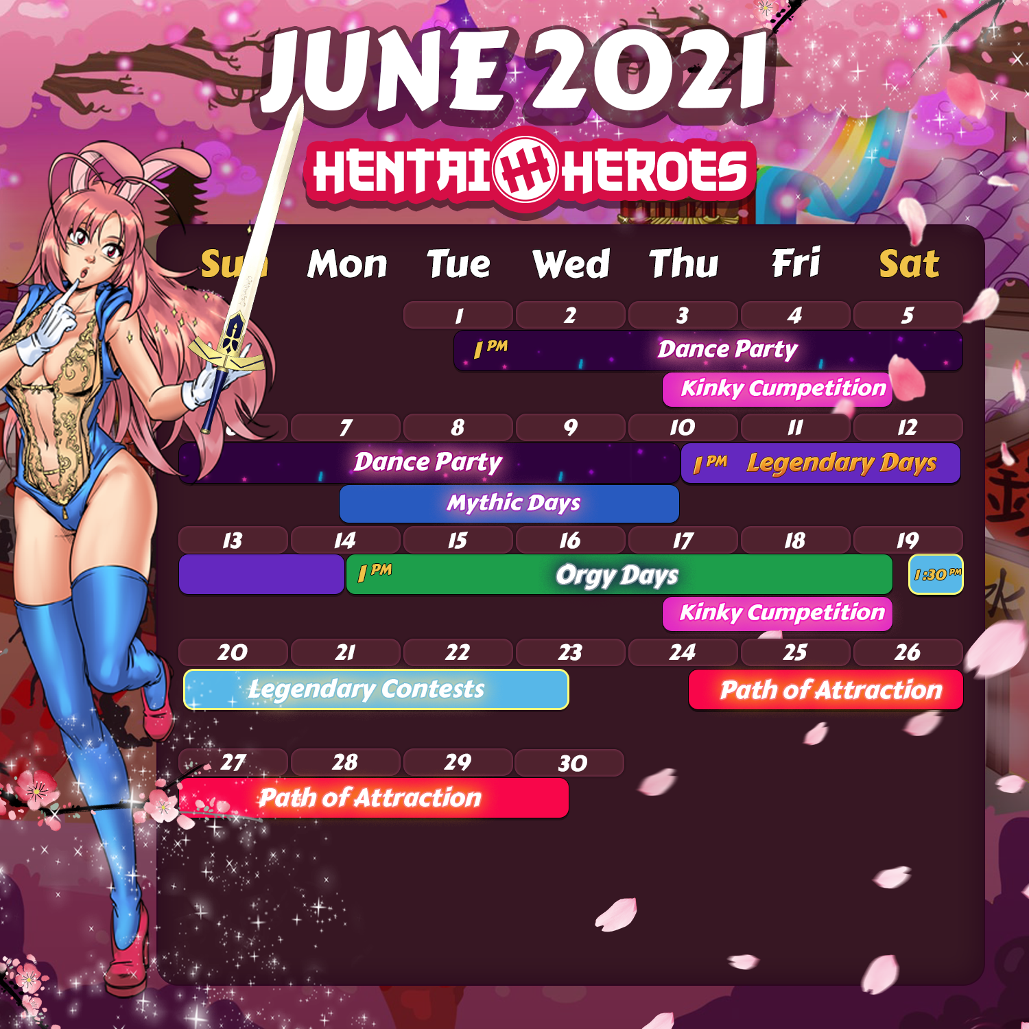 🌞🌻 ​Calendar: June 2021​ 🌻🌞 - Announcements - Hentai Heroes